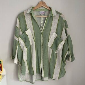 Urban Outfitters Out From Under Green and White Mesh Top